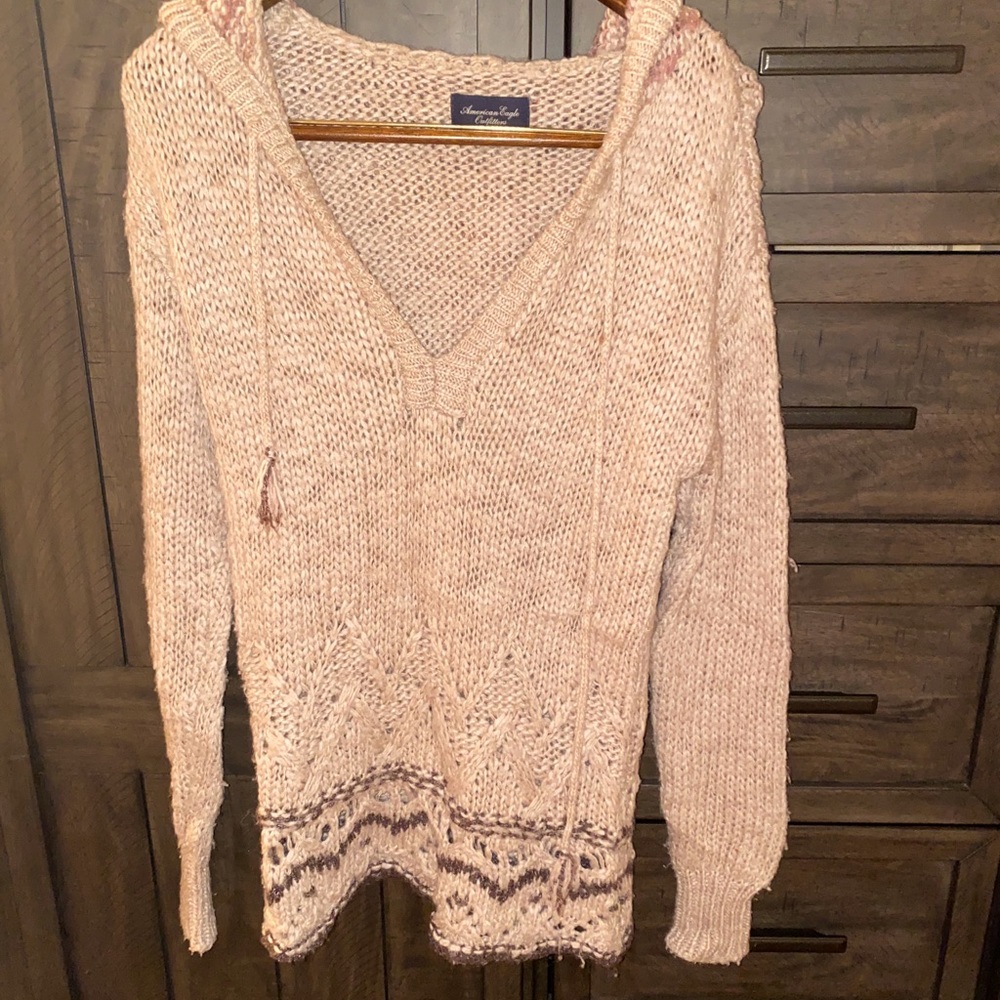Beige Hooded Sweater with Accents